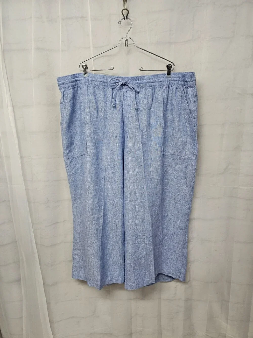 Lands' End Pants Blue Linen Crop Beach Summer Casual Wide Leg 3X - Picture 10 of 11